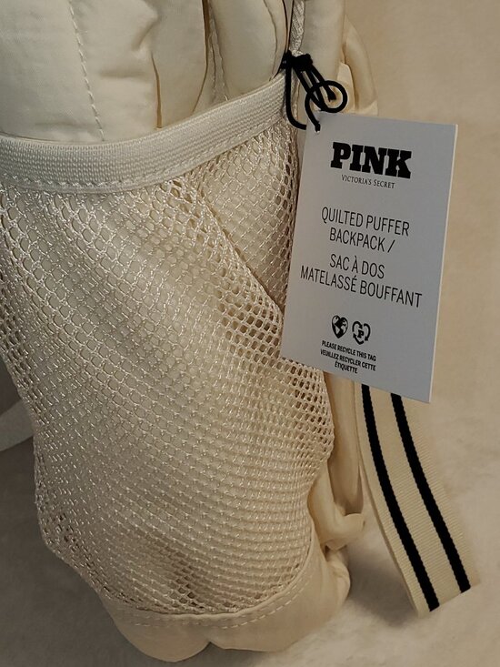 PINK Victoria’s Secret quilted Puffer Backpack Ivory Color  NEW W/TAGS!